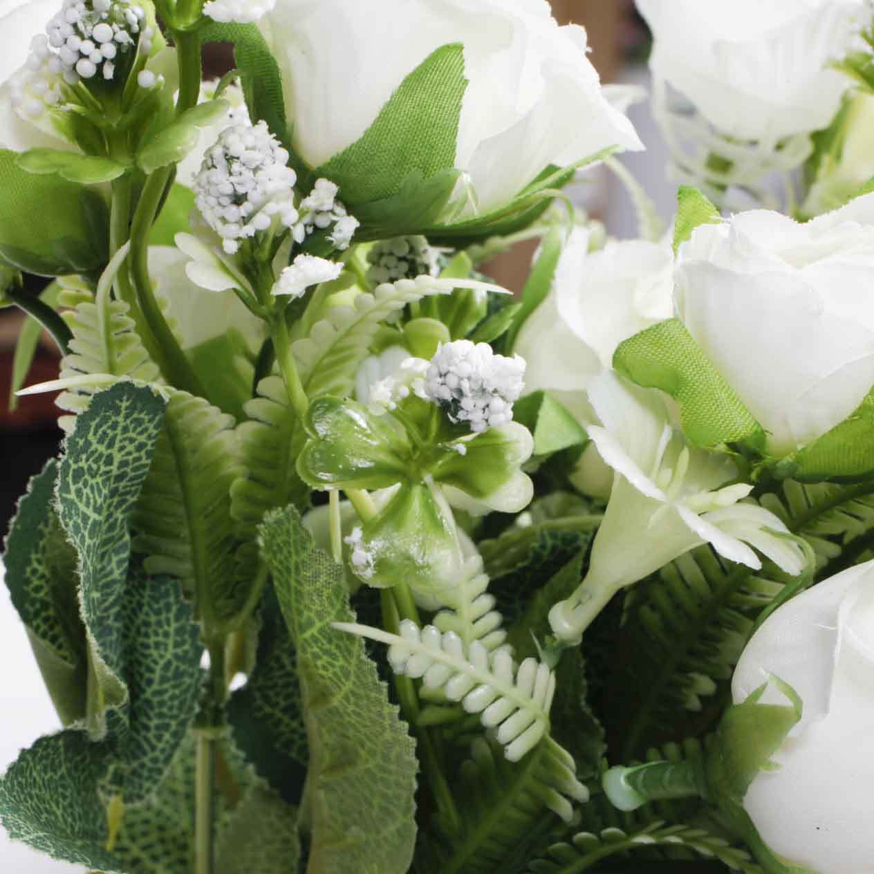 Artificial Rose Small Flower Bouquet - Spray Style - White (5cm heads) - Image 3