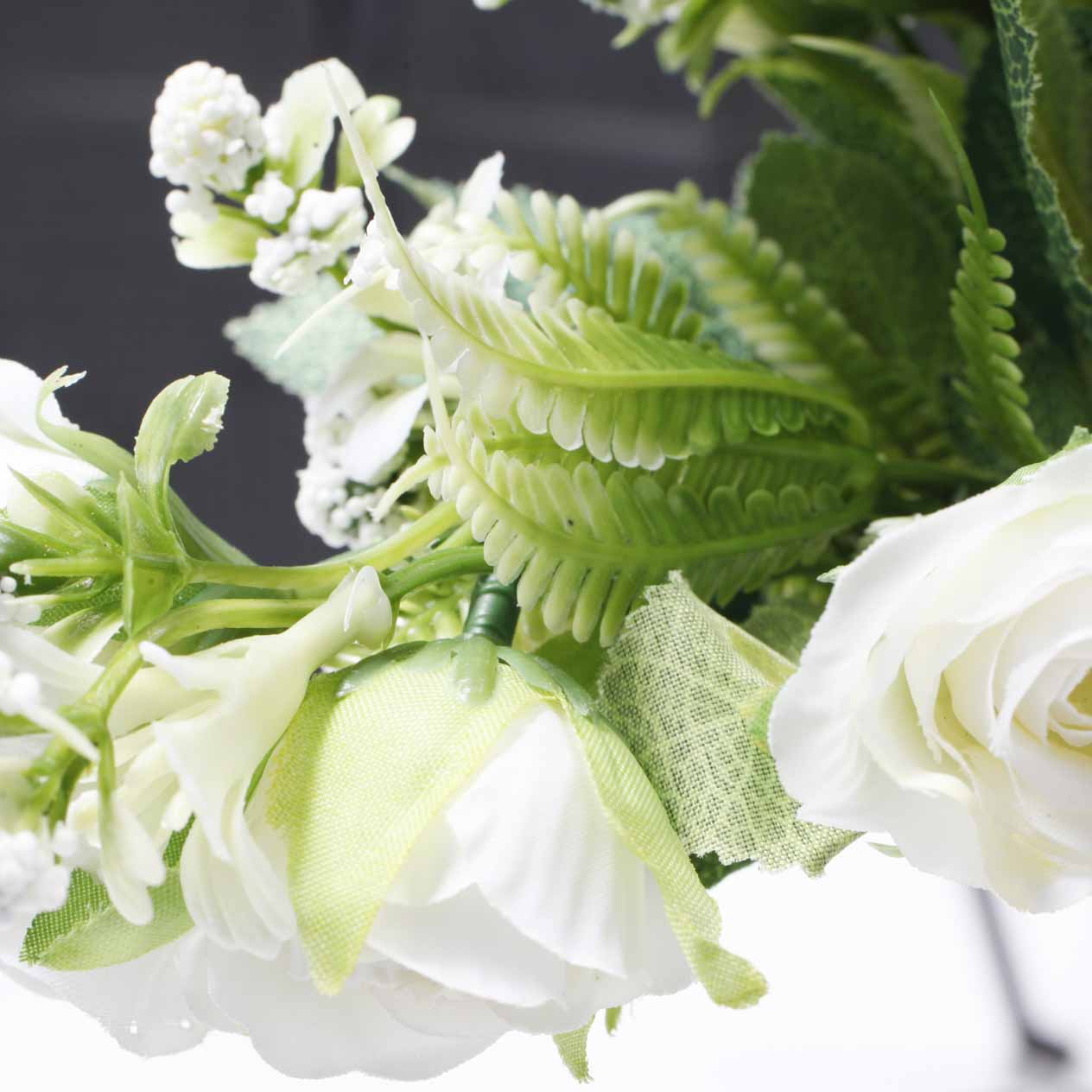 Artificial Rose Small Flower Bouquet - Spray Style - White (5cm heads) - Image 4