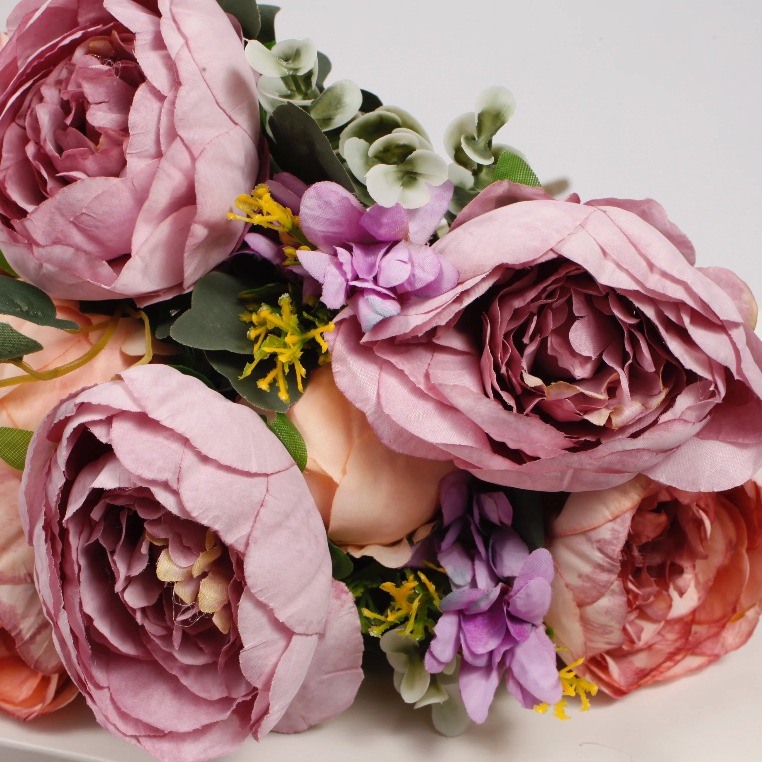 CLEARANCE Artificial Rose Flower Bouquet - Spray Style - Blush Peach and Mauve (10cm heads) - Image 3