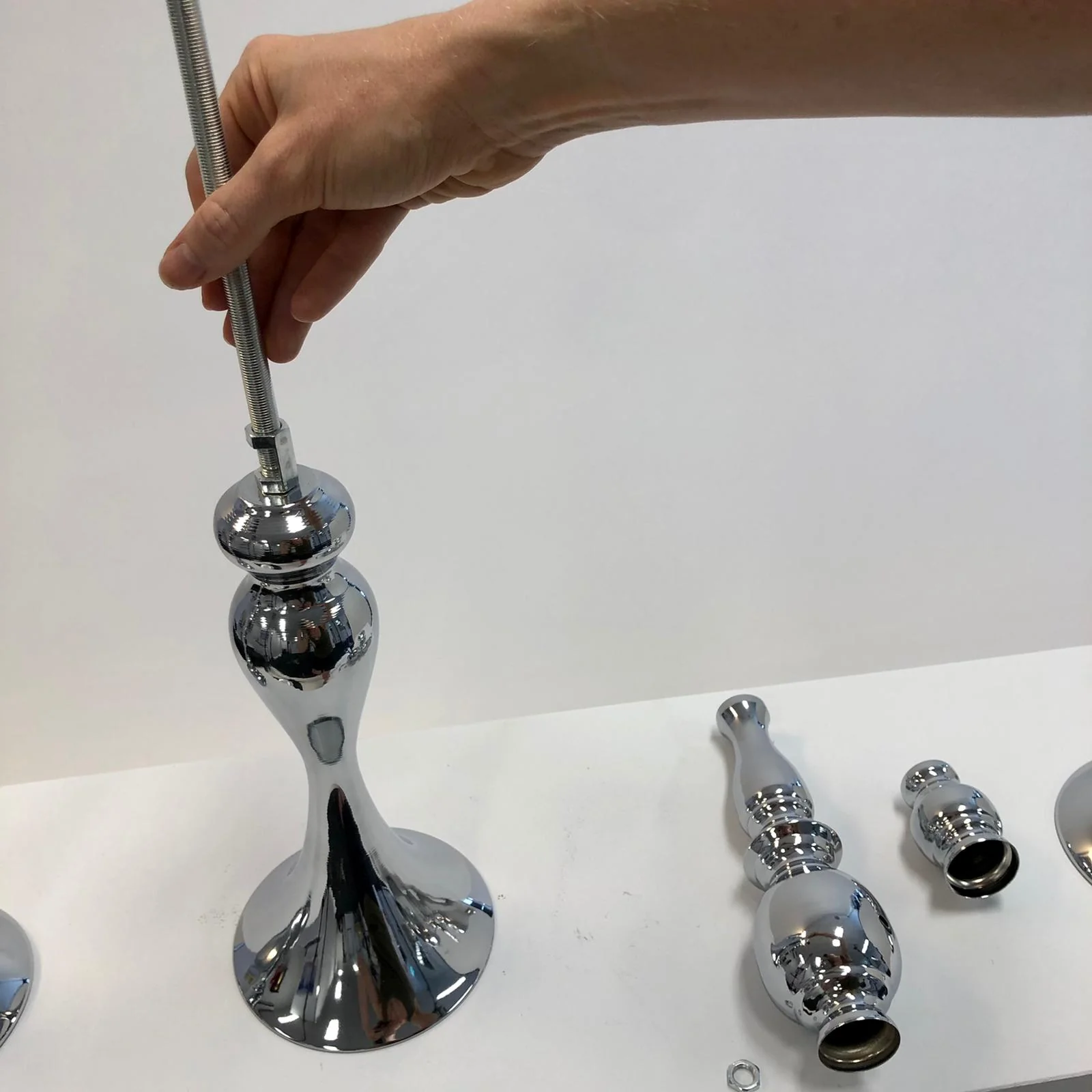 CLEARANCE Candlestick Pedestal Centrepiece Vase - Silver (58cmH) - Image 7